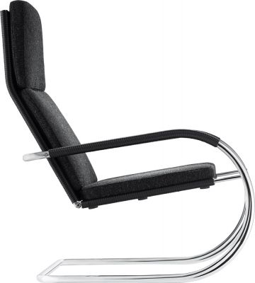 D35-1 Kragsessel Tecta: Grauer Sessel mit Stahlrohrgestell, modernes Design für Wohnzimmer und Büro.